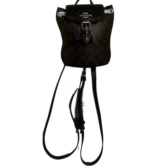 Coach Black Backpack with Signature Design and Drawstring Closure - Picture 4 of 11